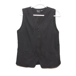 Vintage YL Collection 100% Silk Black Vest Embroidered Trim Size 8 90s Y2K